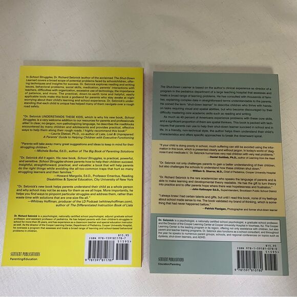 Dr. Richard Selznick Shut-Down Learner & School Struggles 2 Book Set Parenting - Picture 4 of 11